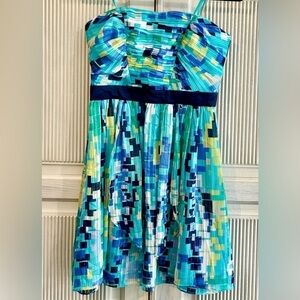 MAX AND CLEO Scuba Blue Strapless Minidress, Size 4